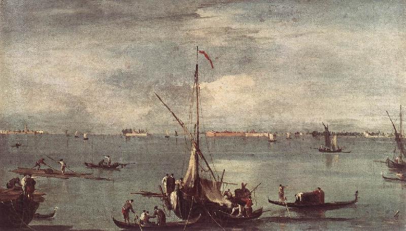 GUARDI, Francesco The Lagoon with Boats, Gondolas, and Rafts kug Spain oil painting art